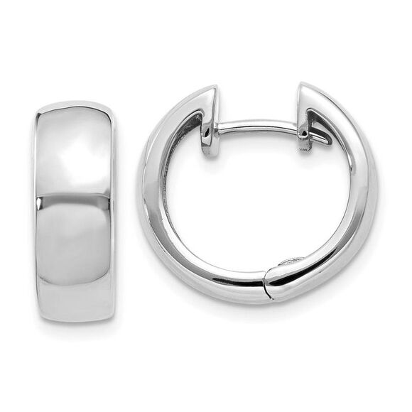 14k White Gold Hinged Huggie Round Hoop Earrings 15mm (9/16 Inch)